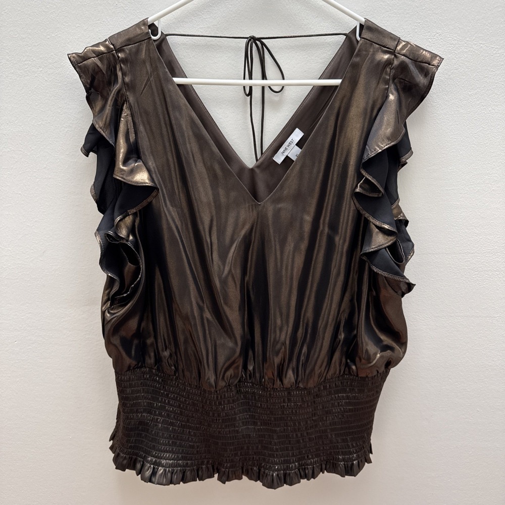 Nine West Bronze and Black Ruffle Blouse